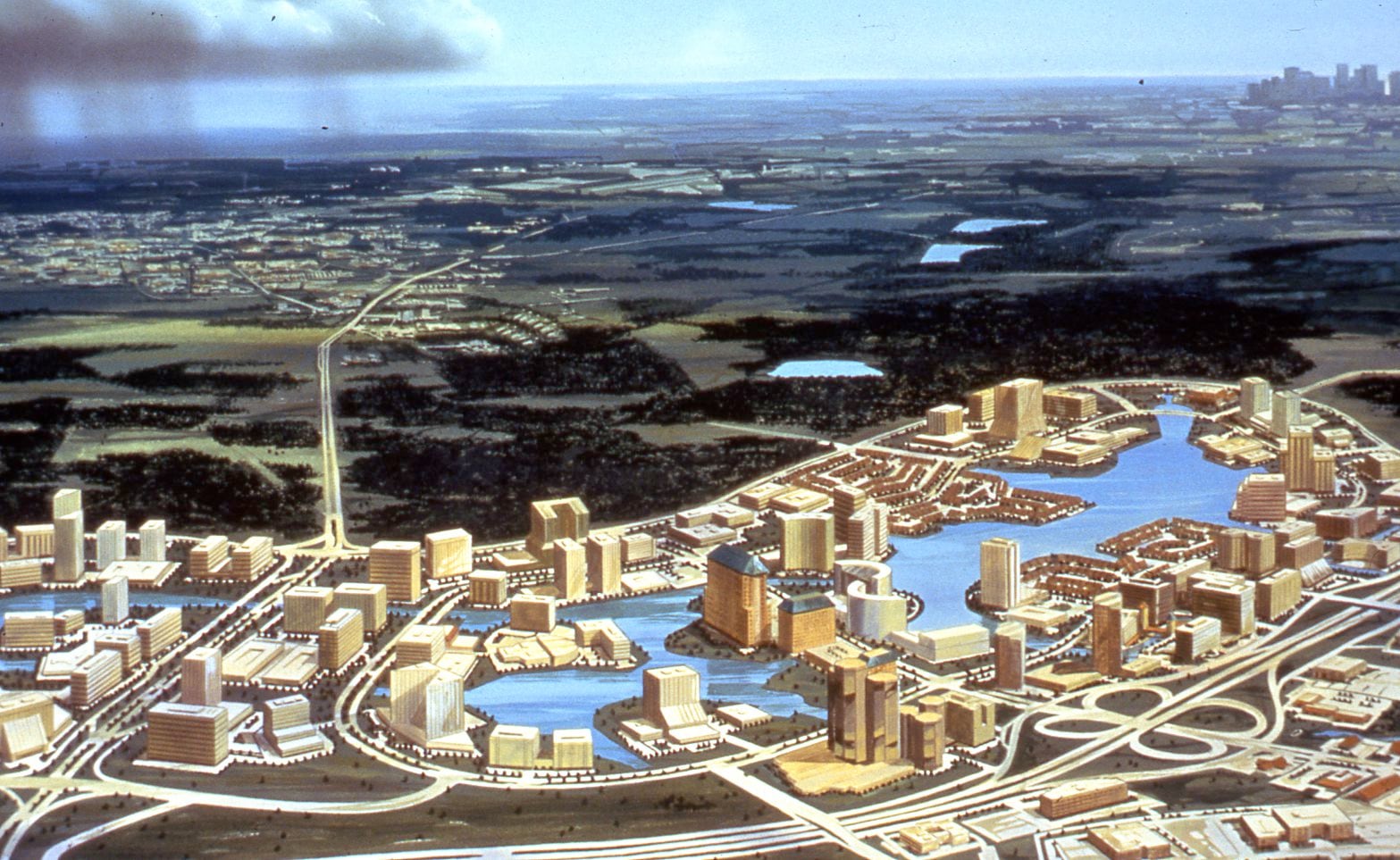 An original architect's vision of what the Las Colinas Urban Center was expected to be over...