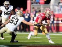 San Francisco 49ers running back Christian McCaffrey (23) runs against New Orleans Saints...