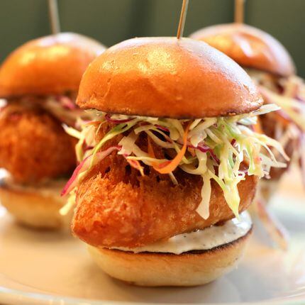These darling Little Fried Grouper Sandwiches at the new Green Point Seafood & Oyster Bar in...