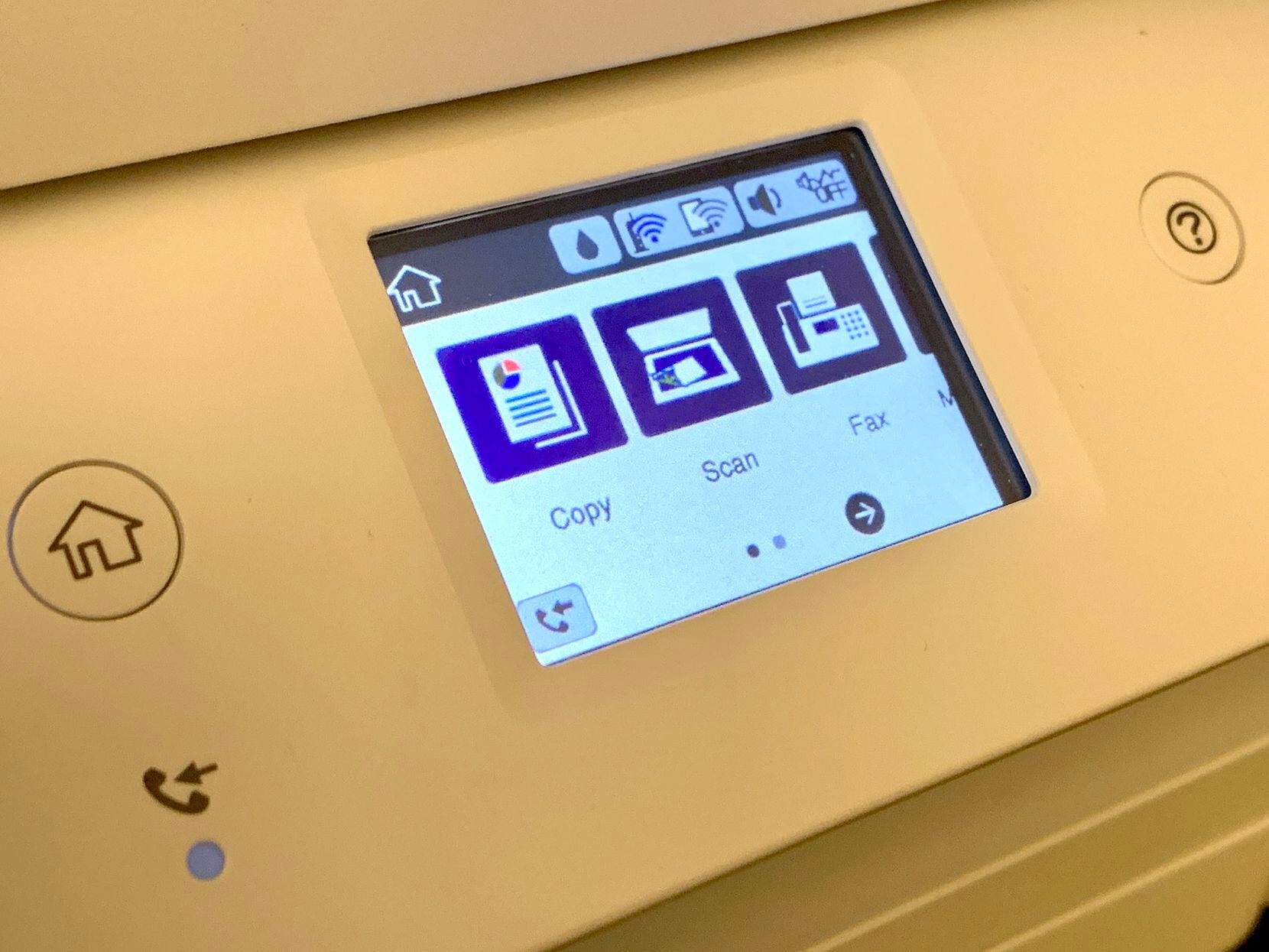 The touch screen display on the Epson EcoTank ET-4760 printer.