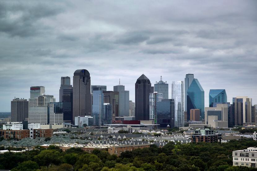 Clouds hang over downtown Dallas on Thursday, October 15, 2020. (Tom Fox/The Dallas Morning...