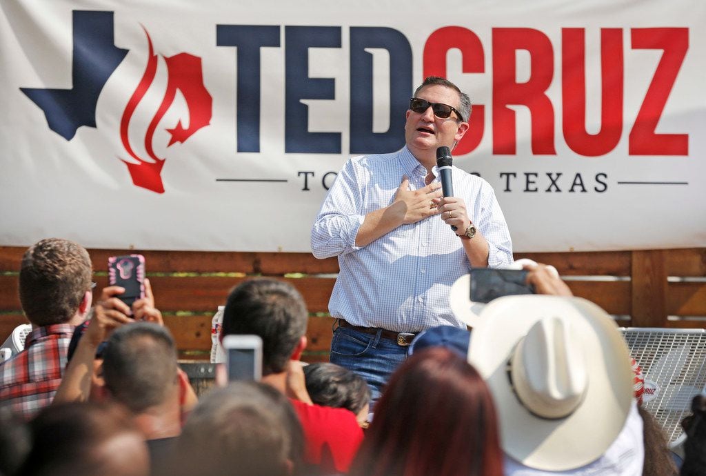 US Senator Ted Cruz is pictured on stage at Ferris Wheelers Restaurant in Dallas on Saturday. 