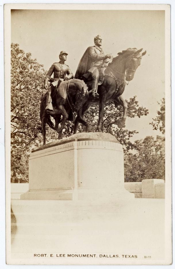 A picture postcard of the Robert E. Lee Monument, Dallas, Texas, showing the equestrian...