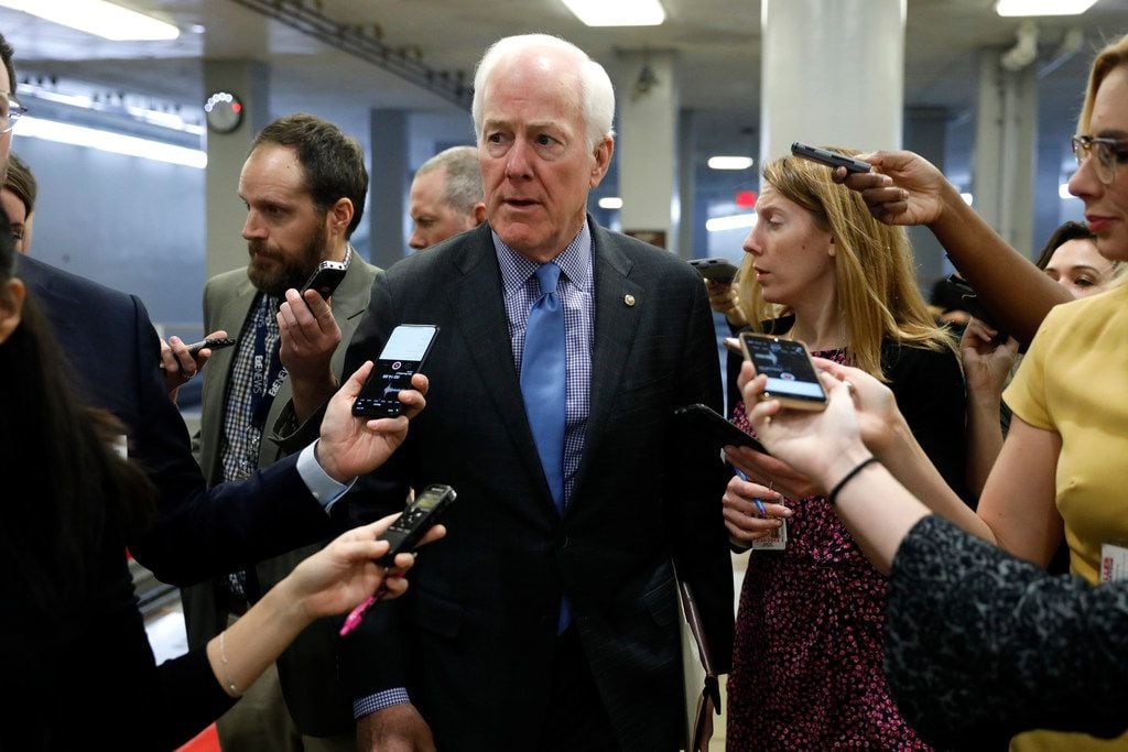 Sen. John Cornyn (R-TX) speaks to reporters at the U.S. Capitol January 18, 2018 in...