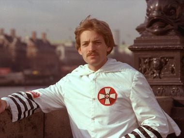 David Duke, a 27-year-old Ku Klux Klan leader in March 1978, posed in his Klan robes in...