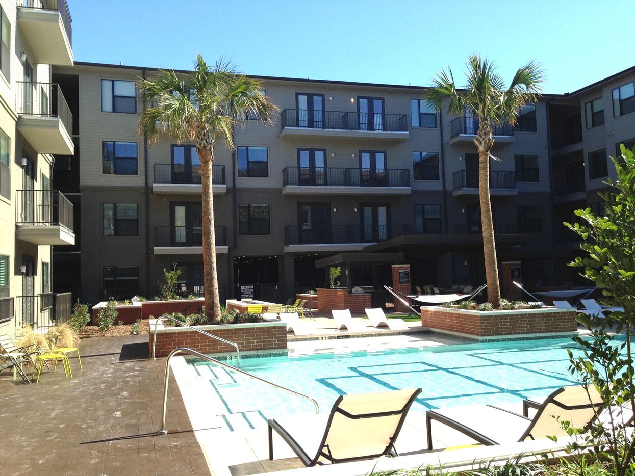 The pool takes up one courtyard at the Alexan Riveredge.