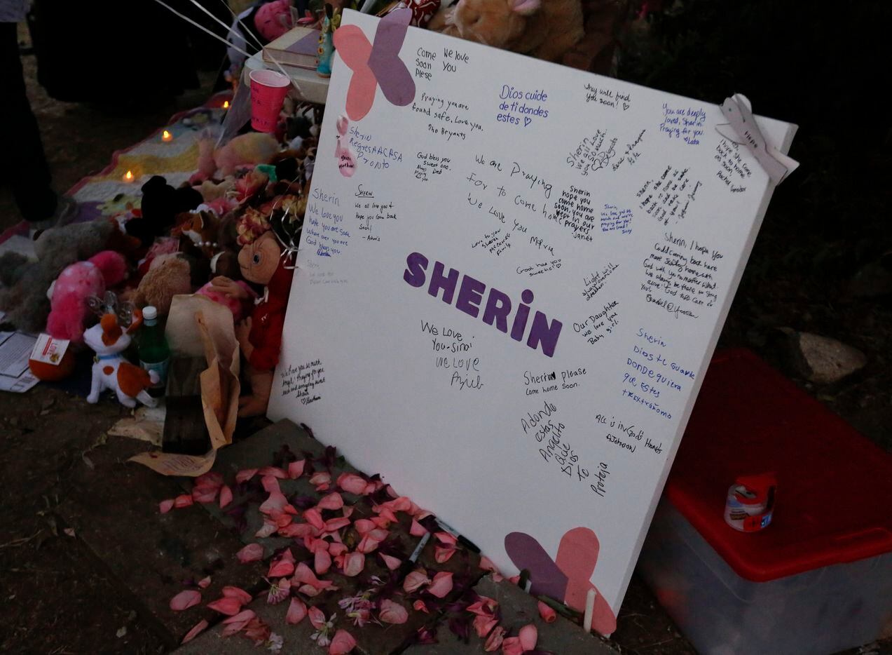 A  poster board left for people to send Sherin Mathews a message was available for people...
