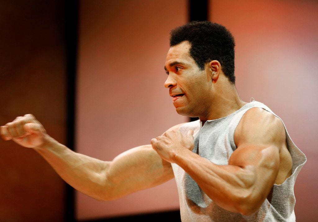 Preston Butler III as Muhammad Ali performs during a rehearsal for Dallas Theater Center's...