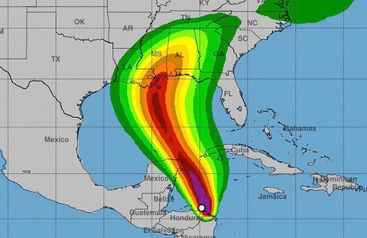 Posible trayectoria de la tormenta tropical Nate. SERVICIO METEREOLOGICO NACIONAL

