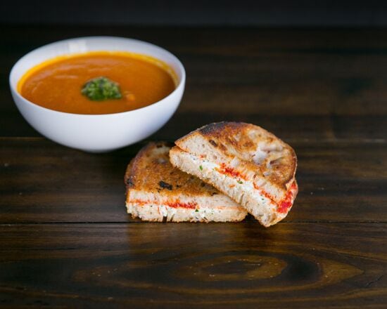 Cafe Momentum has sold a grilled cheese sandwich with smoked carrot soup via UberEATS.