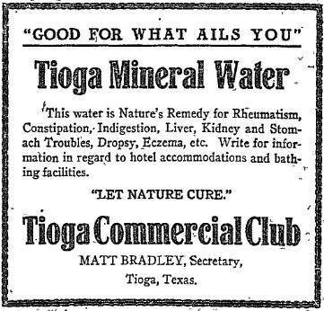 An advertisement from 1912 for the Tioga Commercial Club.