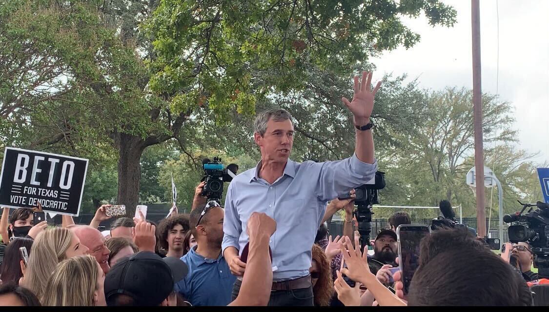 Beto O'Rourke delivers a stump speech Tuesday morning at Fretz Park Branch Library in North...