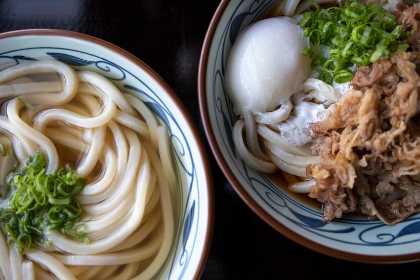 Marugame opens in Carrollton Aug. 31, 2020. Kake, an udon bowl in dashi broth (on left), and...