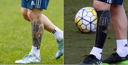 El antes y el después del tatuaje de Messi. Twitter. 
