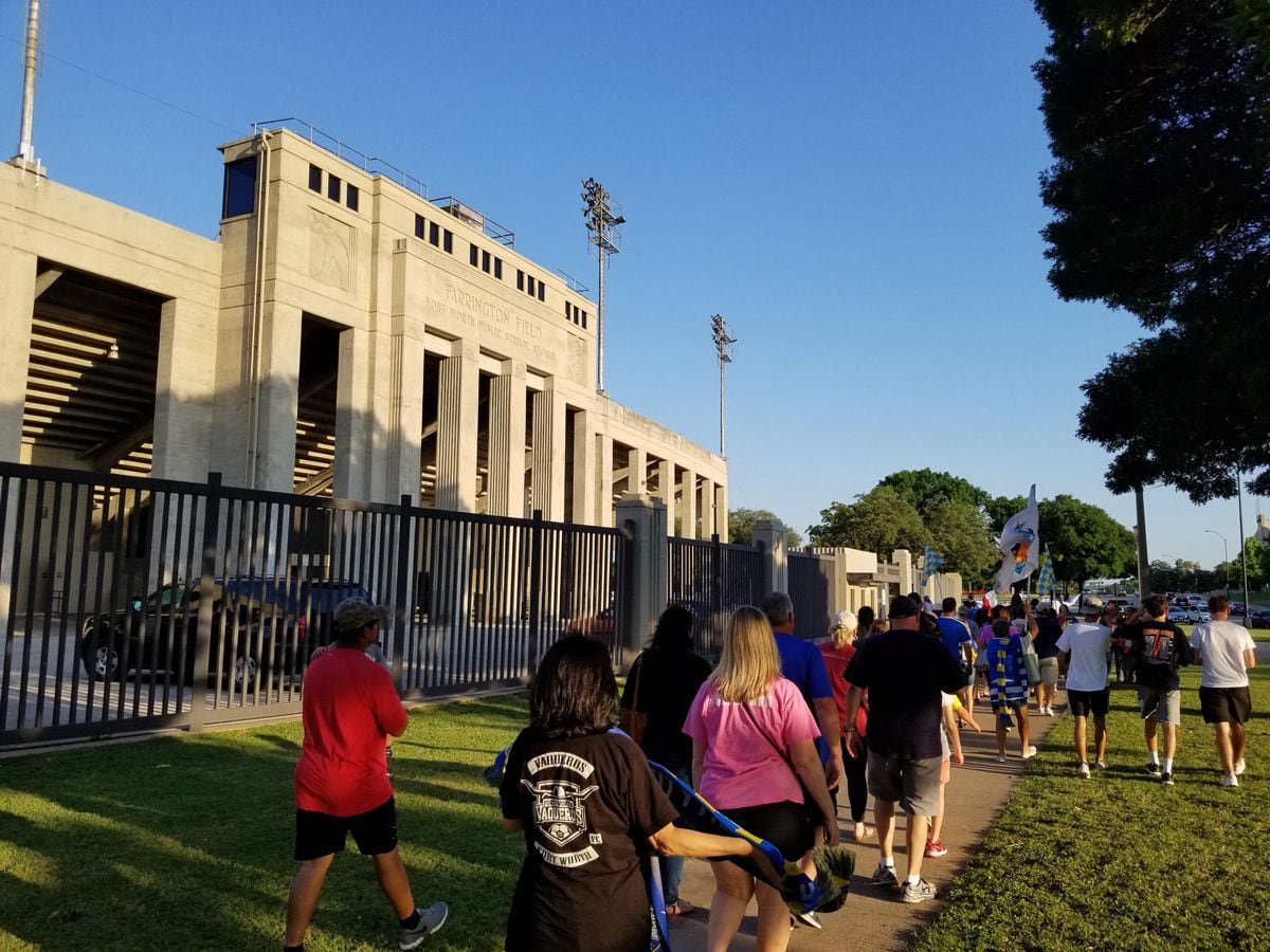Fort Worth Vaqueros fans file into Farrington Field on Saturday for the club's 2018 home...