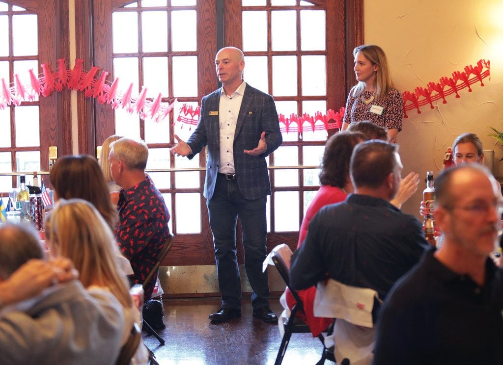 Patrik Melander speaks during the Swedish American Chamber of Commerce Swedish lobster feast at the Heritage Lakes Club House in Frisco on Sept. 7, 2019. 