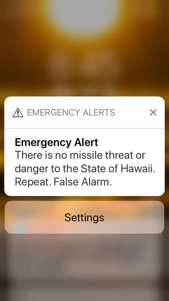 A retraction of a false-alarm emergency alert sent from the Hawaii Emergency Management...
