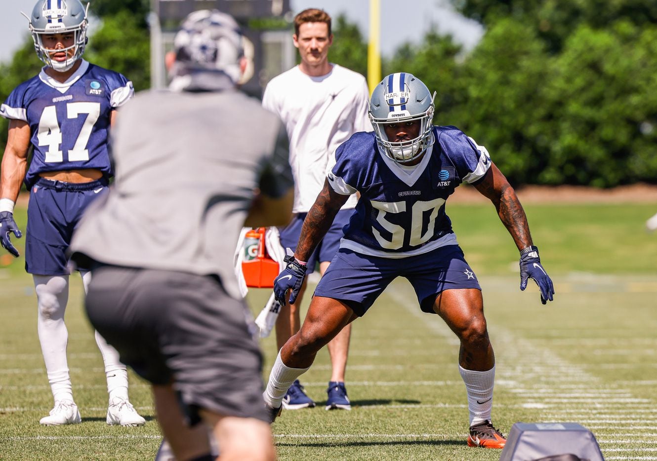 Dallas Cowboys linebacker (50) Devin Harper during a Cowboys rookie minicamp at The Star in...