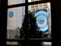 The AT&T headquarters are at the heart of the new AT&T Discovery District and it's large media wall in downtown Dallas, Tuesday, April 20, 2021.