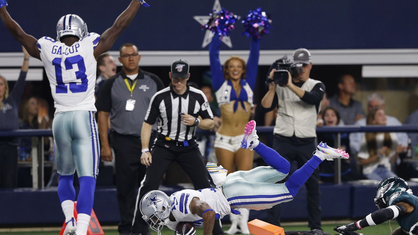 Dallas Cowboys wide receiver Tavon Austin (10) dives in for the touchdown as teammate Dallas...