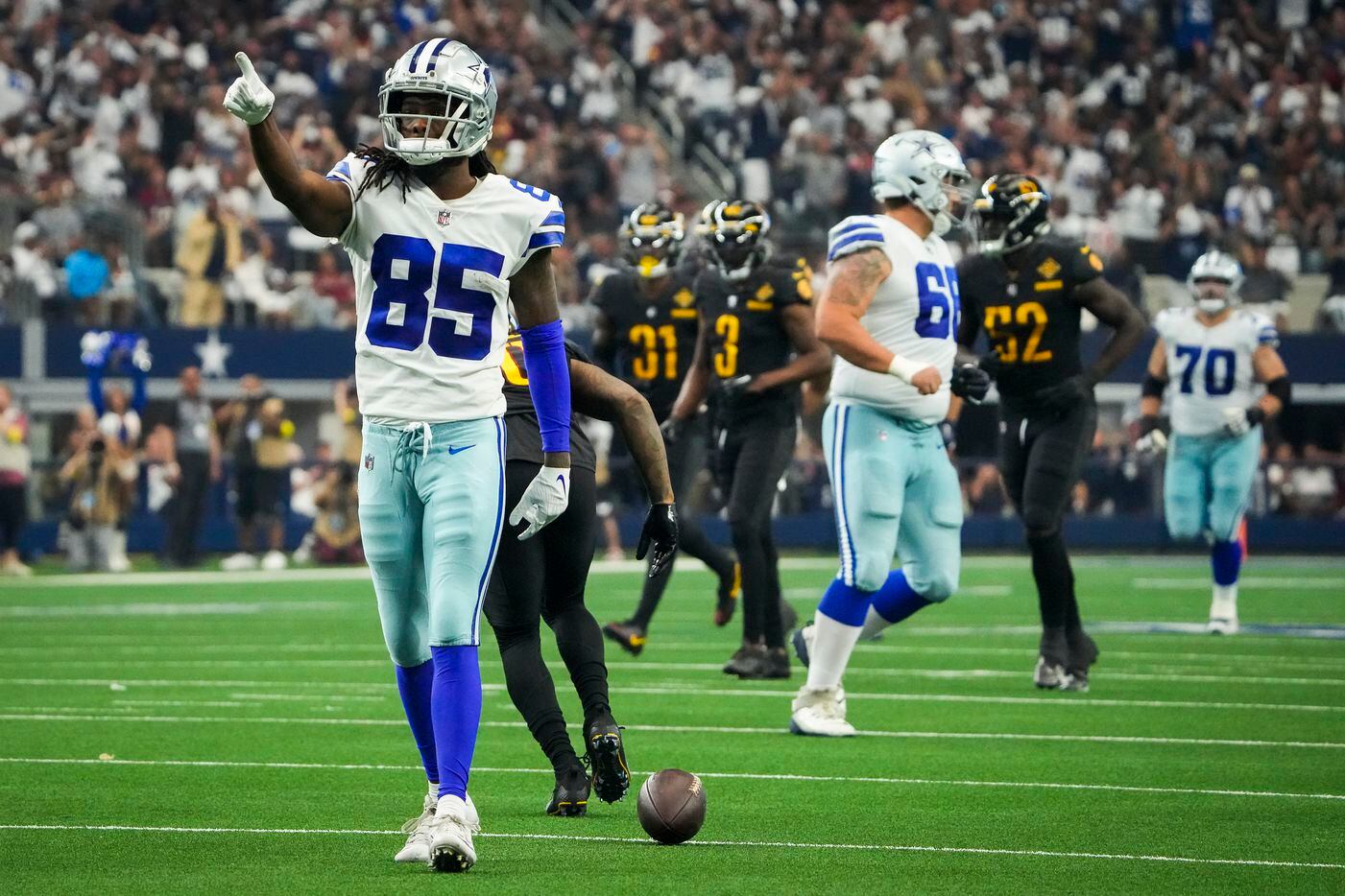 Dallas Cowboys wide receiver Noah Brown (85) celebrates after a catch for a first down...