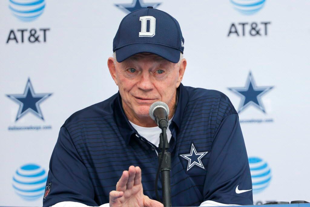 Dallas Cowboys owner and general manager Jerry Jones answers questions during a press...