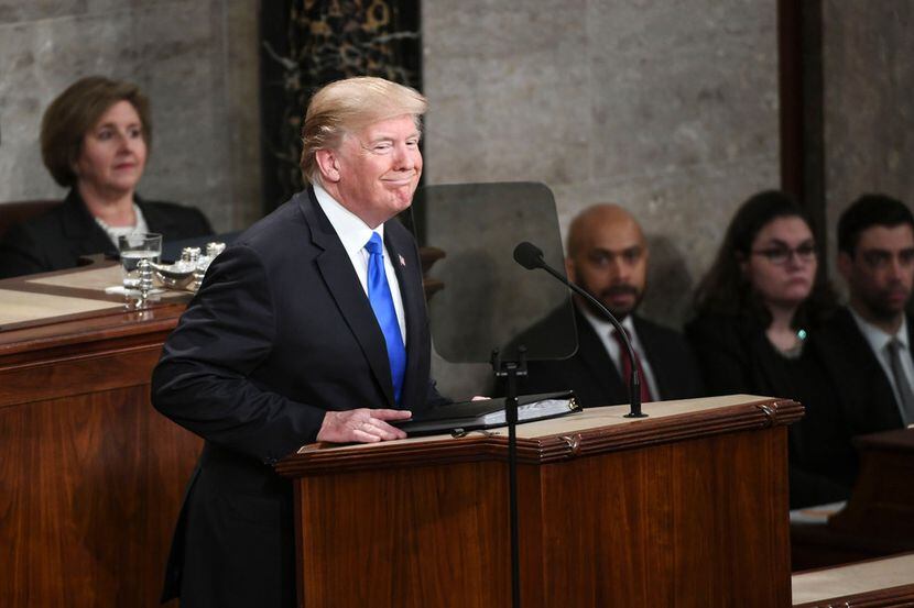 President Donald Trump delivers his State of the Union speech before members of Congress in...
