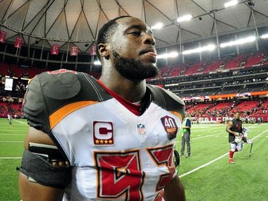 ATLANTA, GA - NOVEMBER 01: Gerald McCoy #93 of the Tampa Bay Buccaneers walks off the field after beating the Atlanta Falcons in overtime at the Georgia Dome on November 1, 2015 in Atlanta, Georgia.