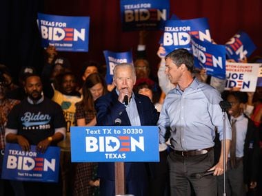 Former Rep. Beto O'Rourke endorses Democratic presidential primary candidate Joe Biden during a rally at Gilley's in Dallas on March 2, 2020.