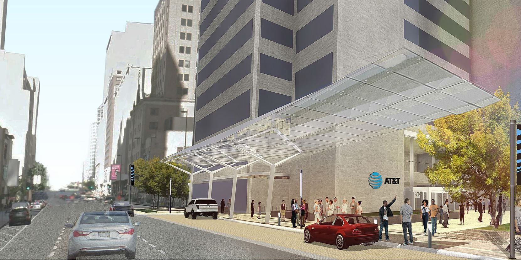 A new drop-off lane and canopy is planned along Commerce Street.