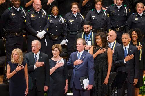 Sgt. James Bristo (top row, second from left) sang during an interfaith memorial service at...