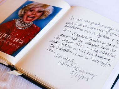 A note left by late actress Carol Channing from her visit in 2003 at the Adolphus Hotel in...