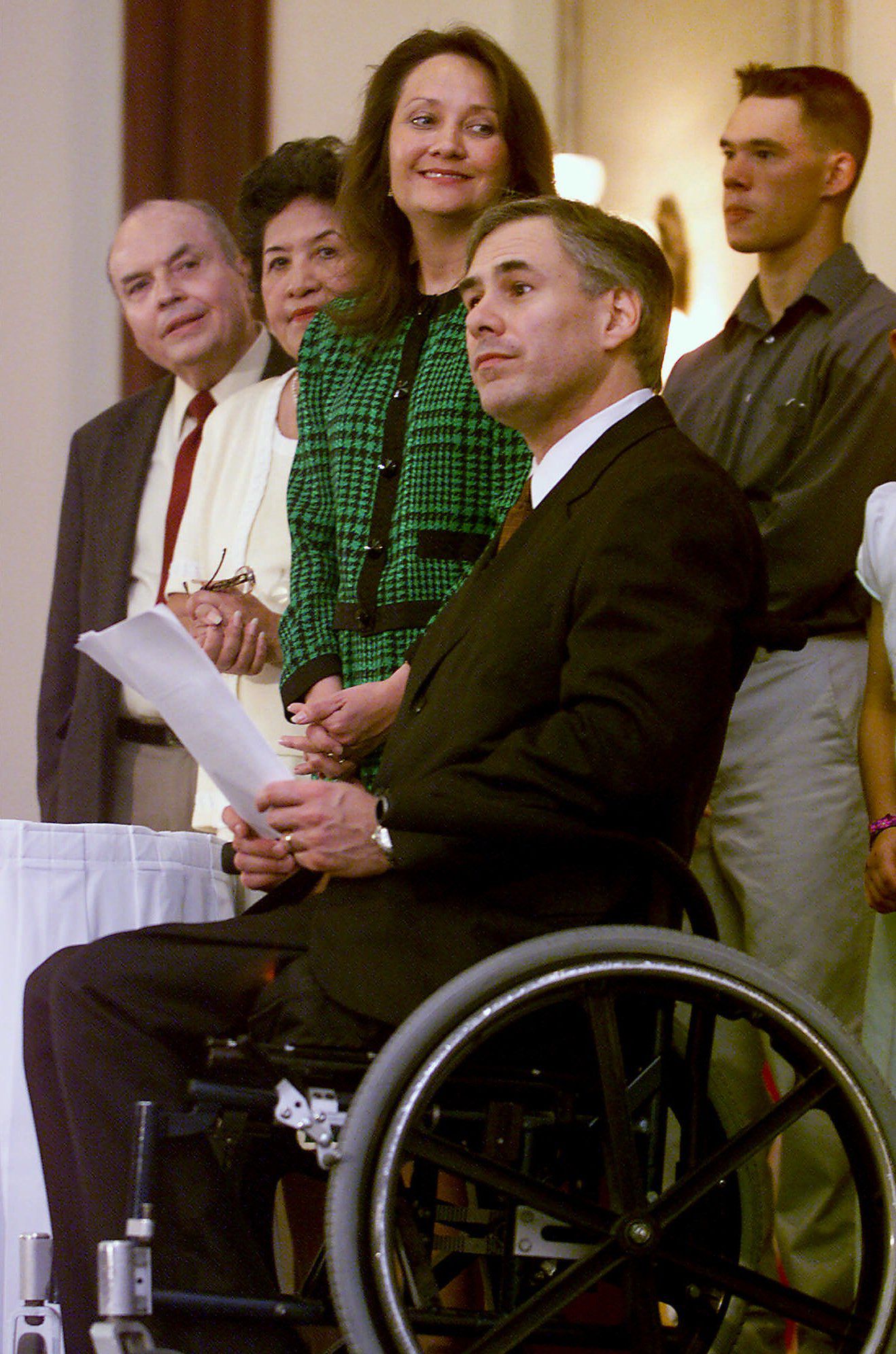 As a Texas Supreme Court justice in June 2001, Greg Abbott announced his candidacy for lieutenant governor as, from left, his father-in-law Bill Phalen, mother-in-law Mary Lucy Phalen and wife Cecilia watched. Later that year, after U.S. Sen. Phil Gramm announced he would not seek re-election, Abbott switched to the attorney general's race after then-Attorney General John Cornyn decided to try to succeed Gramm in Washington.