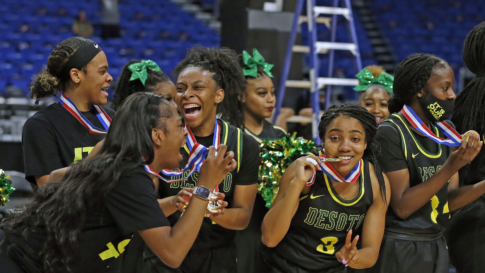 Desoto girls celebrate.DeSoto vs. Cypress Creek girls basketball Class 6A state championship...