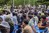 Hundreds of students and others gathered at the University of Texas at Dallas for Jummah,...