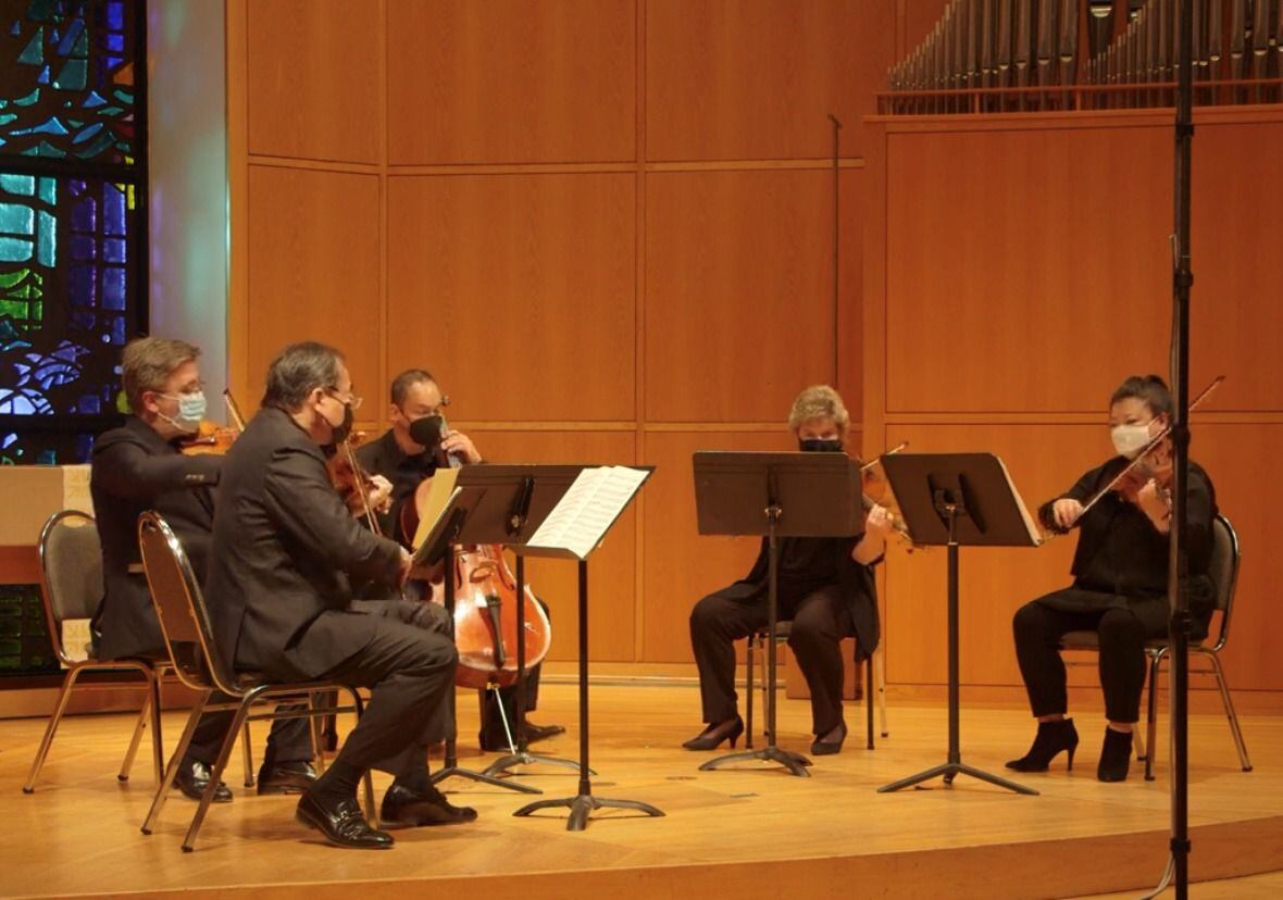 Chamber Music International concert with violinists Aaron Boyd (left) and Cho-Liang Lin,...