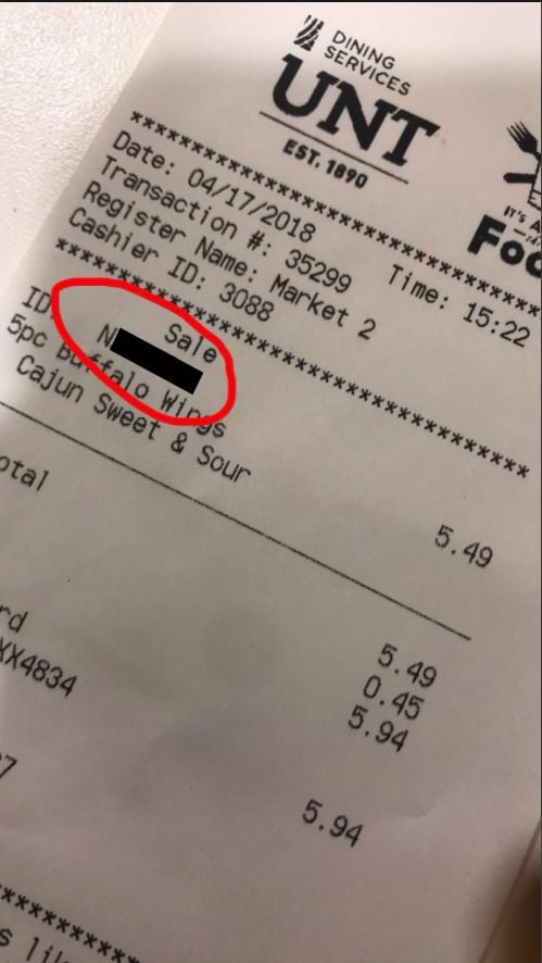 The N-word appeared next to the space for an ID on the woman's receipt for an order of...