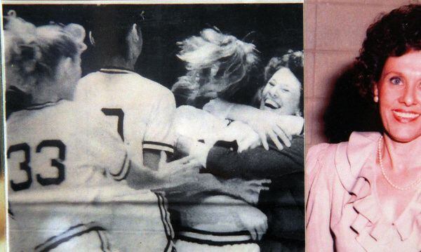 Legendary coach Leta Andrews rejoiced with her team after Calallen High School's 1990 state...