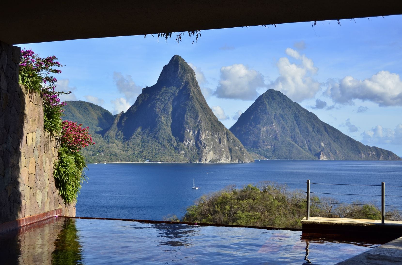 The view of St. Lucia's iconic Pitons from the exclusive suites at Jade Mountain. 