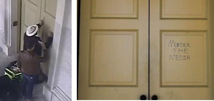 Nicholas DeCarlo is shown defacing a memorial door inside the U.S. Capitol on Jan. 6,...
