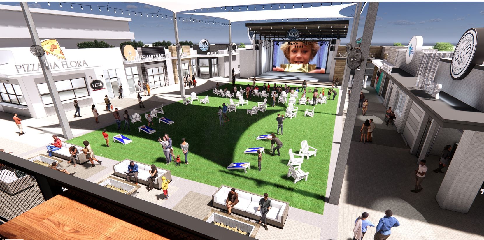 Restaurants at The Hub will surround a large open-air event space.