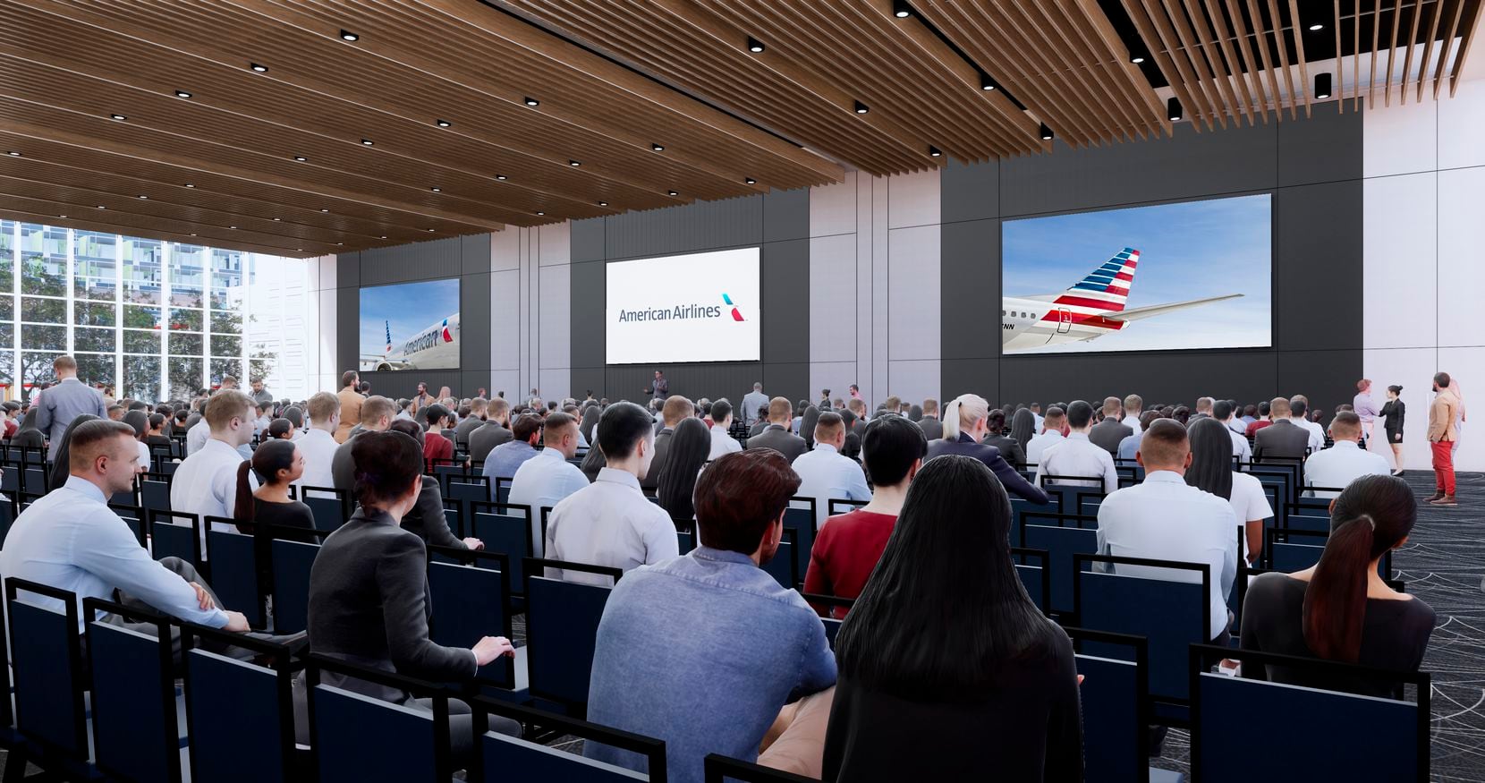 A rendering of the ballroom in the new hospitality complex at American Airlines'...
