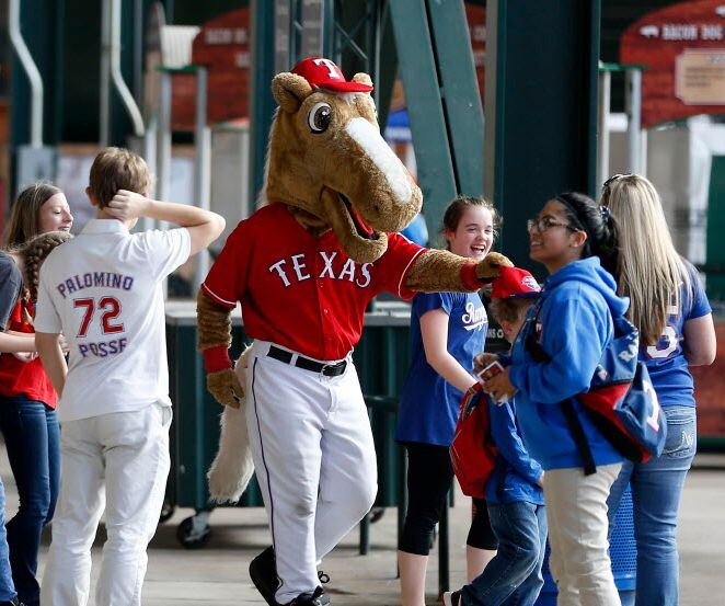 Texas Rangers Mascot Captain greets fans during Texas Rangers Fan Fest at Globe Life Park in...
