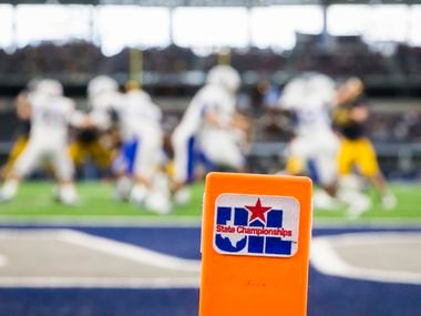 File photo of UIL logo on a pylon at the 2016 football state championships at AT&T Stadium.