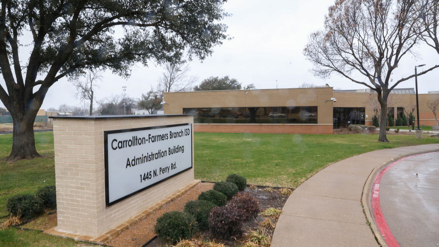 A sign marks the entrance to the Carrollton-Farmers Branch ISD Administration Building in...