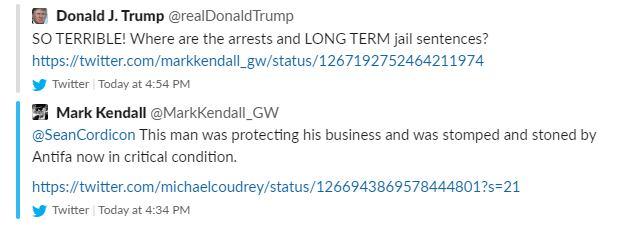Screen shot of Trump retweet of a claim by heavy metal guitarist Mark Kendall, blaming...