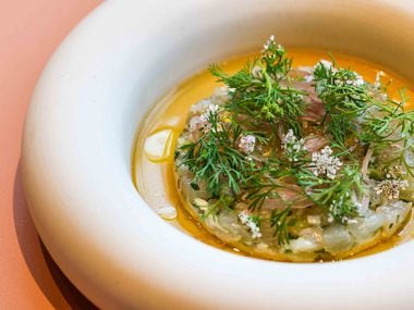 Cured fluke tartare is a delicate dish on executive chef Nilton 'Junior' Borges' menu at new Dallas restaurant Meridian.