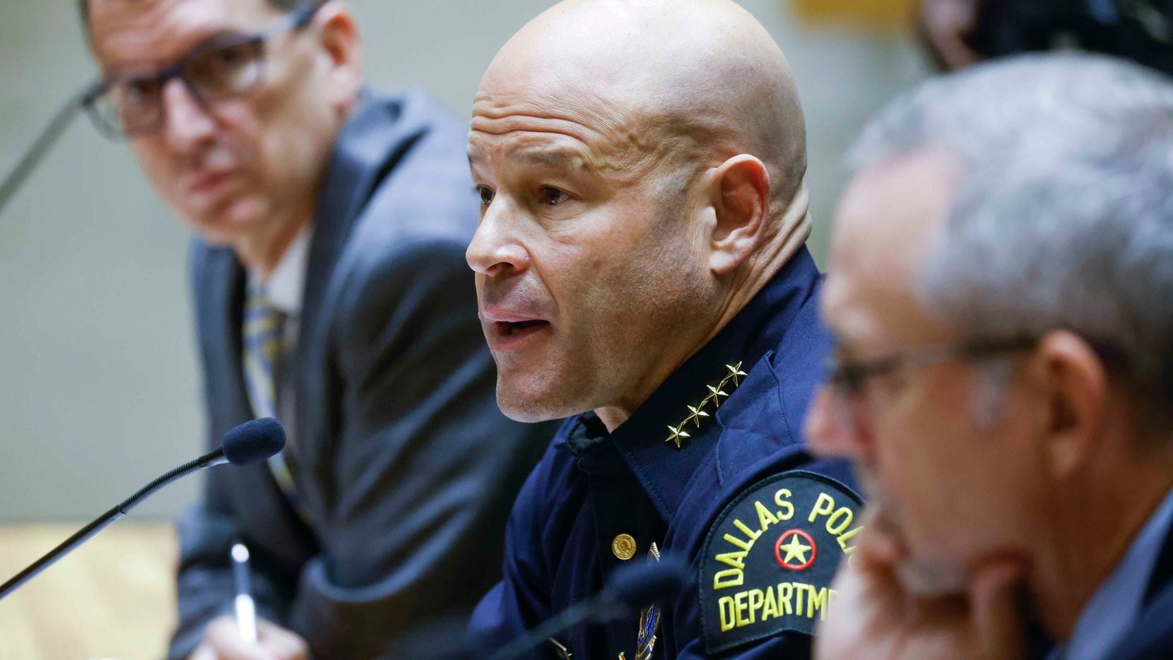 Dallas police Chief Eddie García spoke about updated violent-crime statistics during a...