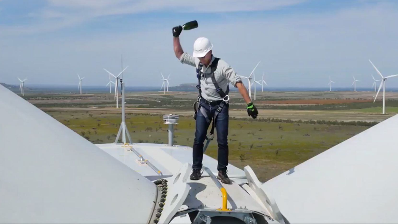 Amazon chief executive Jeff Bezos christened the new 253-megawatt Amazon Wind Farm Texas in...