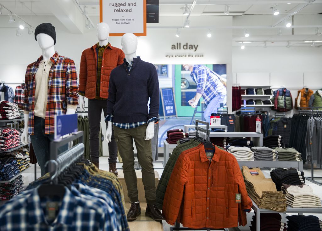 The men's All Day lifestyle moment section of a JCPenney store at North East Mall in Hurst.